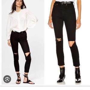 REDONE. 90s High Rise Ankle Crop Jet Black with Rips Size 26
